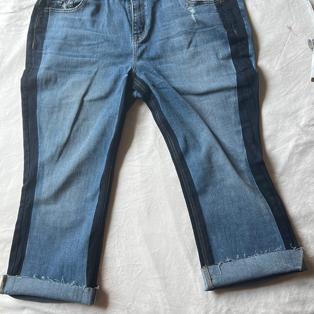Lane Bryant distressed, mid-rise, boot cut jeans, size 18